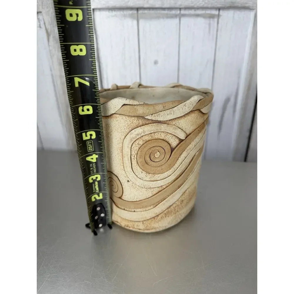 Vintage Signed Art Pottery Coil Vase Artist Swirl Brown Handmade Unique